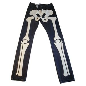 MNML Skeleton Denim Jeans Mens 30 Black White Straight Embroidered NEW